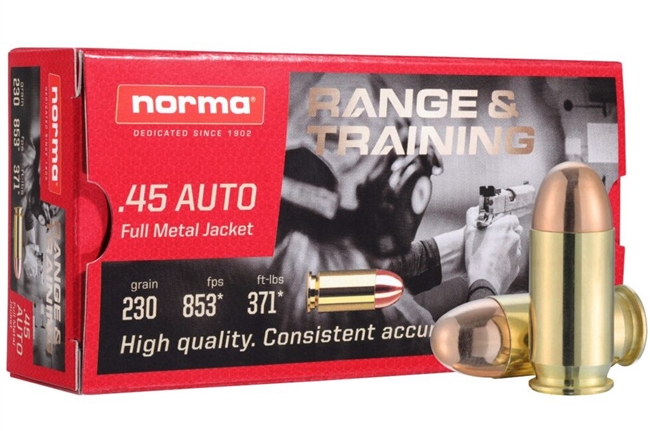 45 ACP 230 grain Hornady FMJ @ 810 fps. 50 rounds. – Minuteman